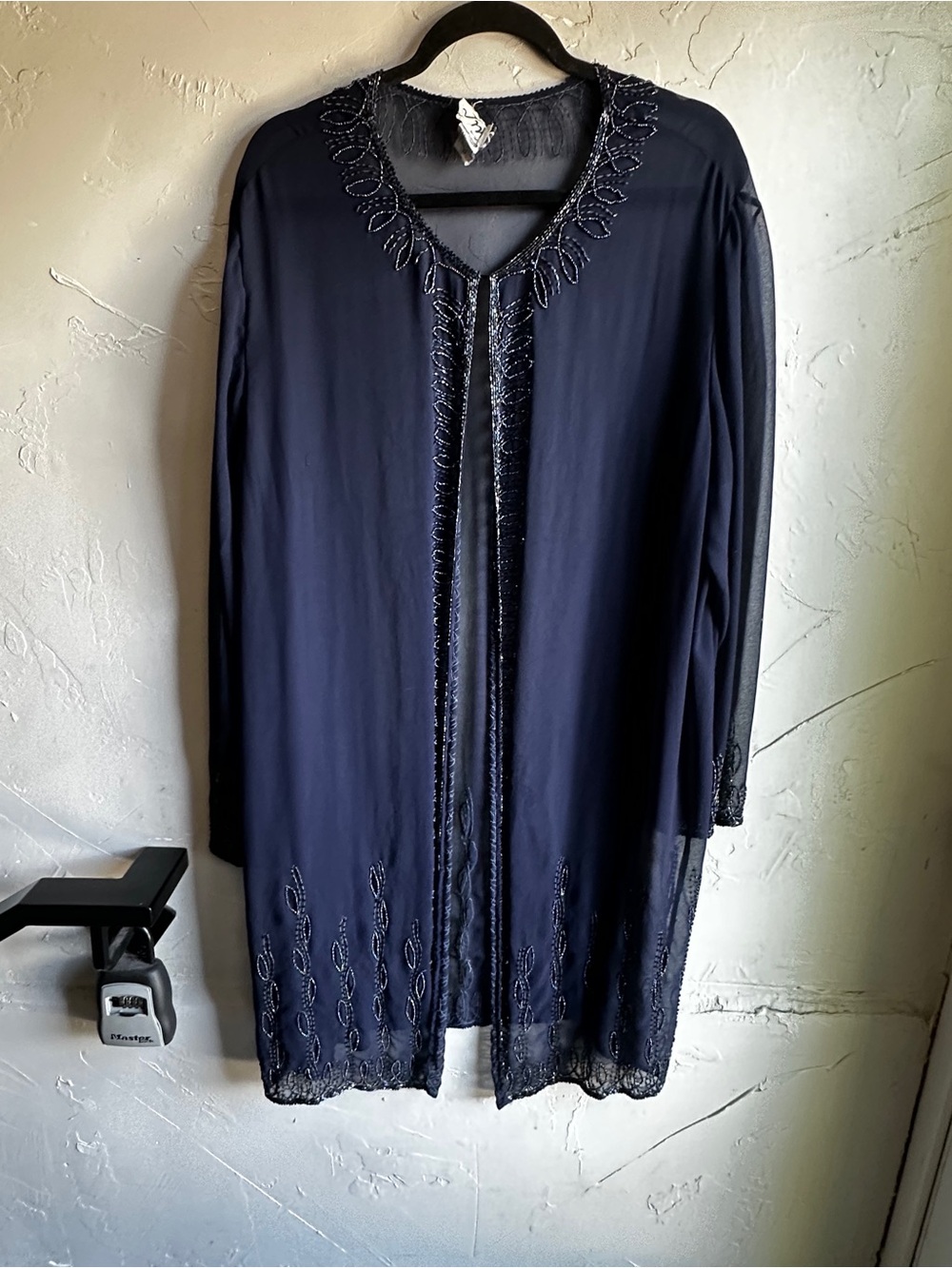 Vintage 3X Navy Beaded Sheer Duster Ethereal Fairycore Whimsigoth Fae Layer